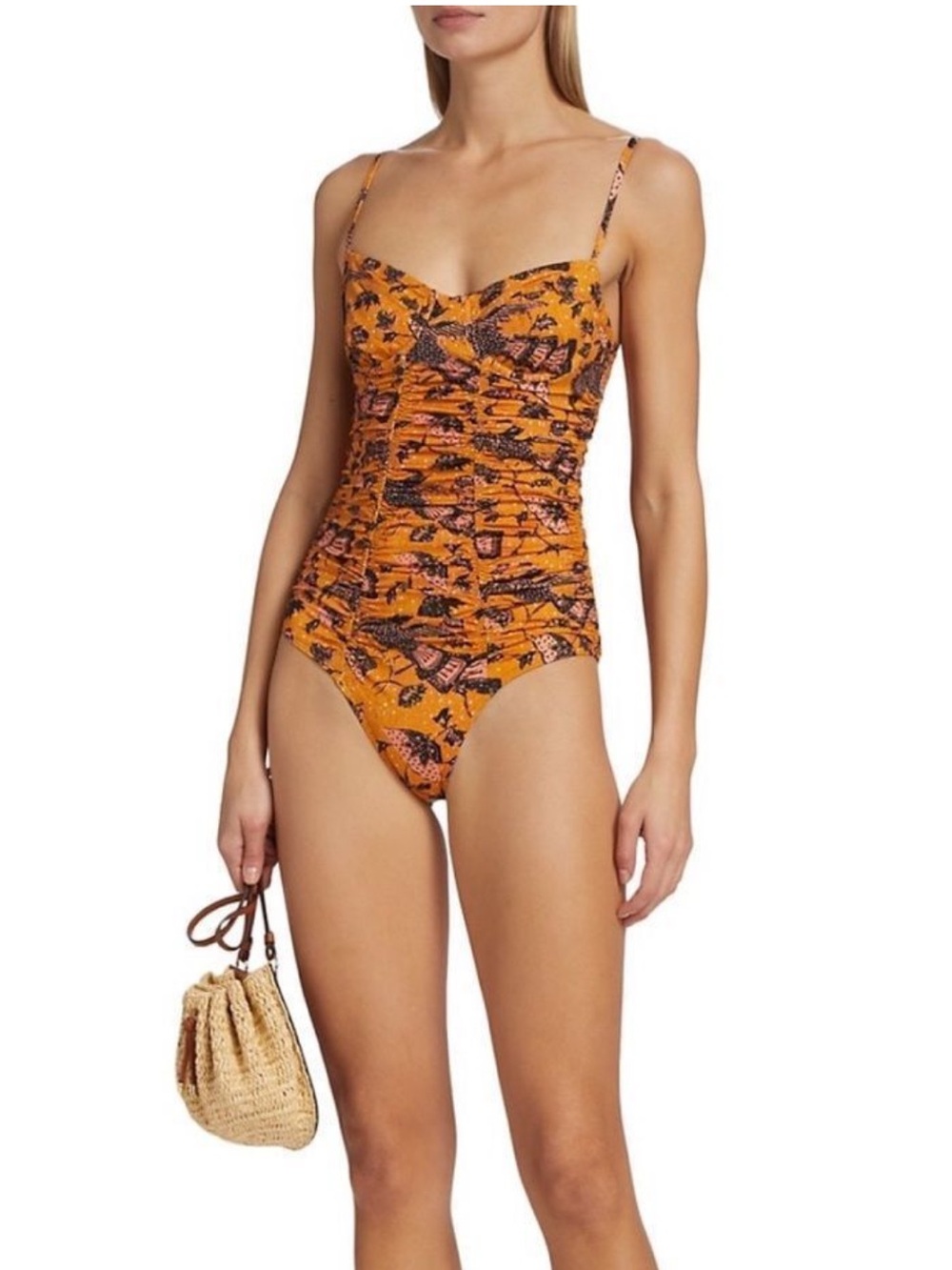 Ulla Johnson Bahia Underwire Maillot Swimsuit Orange & Pink Printed One Piece